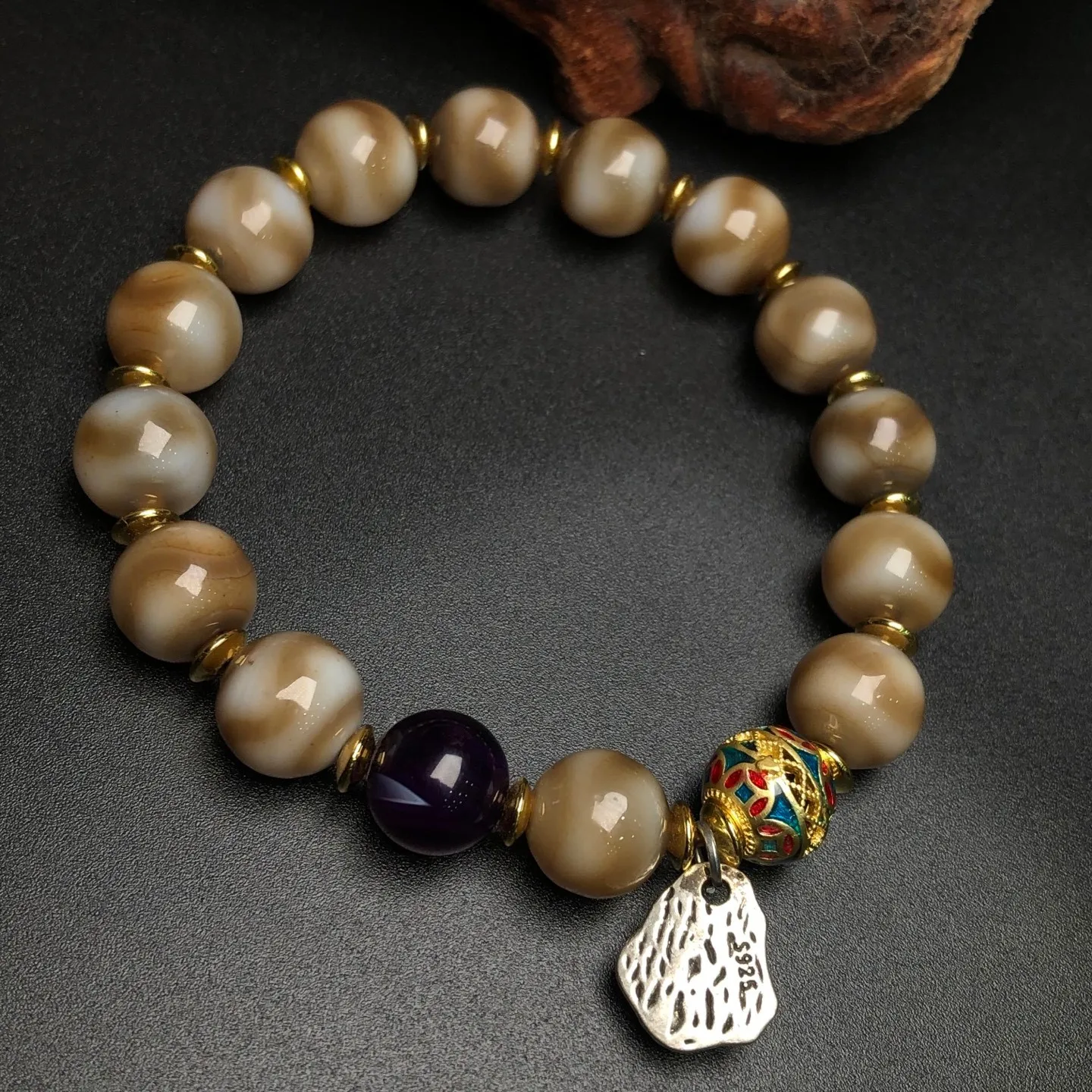 Rare Tibetan Buddhism Agate Tiger Teeth Totem Dzi Beads Amulet Bracelet G194