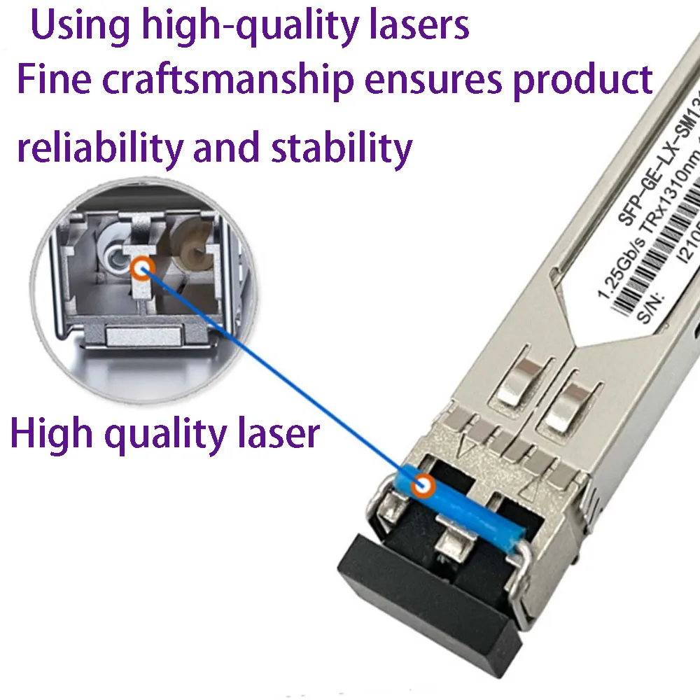 وحدة بصرية 1.25G SFP، وحدة ألياف SC أحادية الوضع أحادية الوضع جيجابت مناسبة لـ Cisco H3C، Ruijie HP إلخ