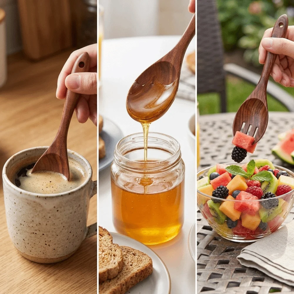 

1 Set Wood Salad Spoon Short Handle Smooth Mixing Utensil Round Edge Heat Resistant Solid Wood Tool Coffee Stirring