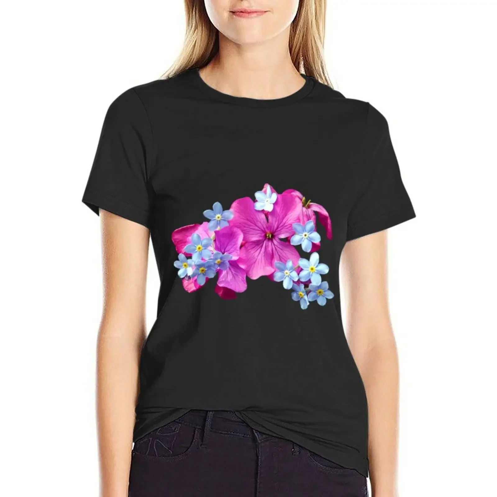 

Purple And Blue Floral Designs T-Shirt graphics cute tops heavyweights t-shirt dress for Women graphic