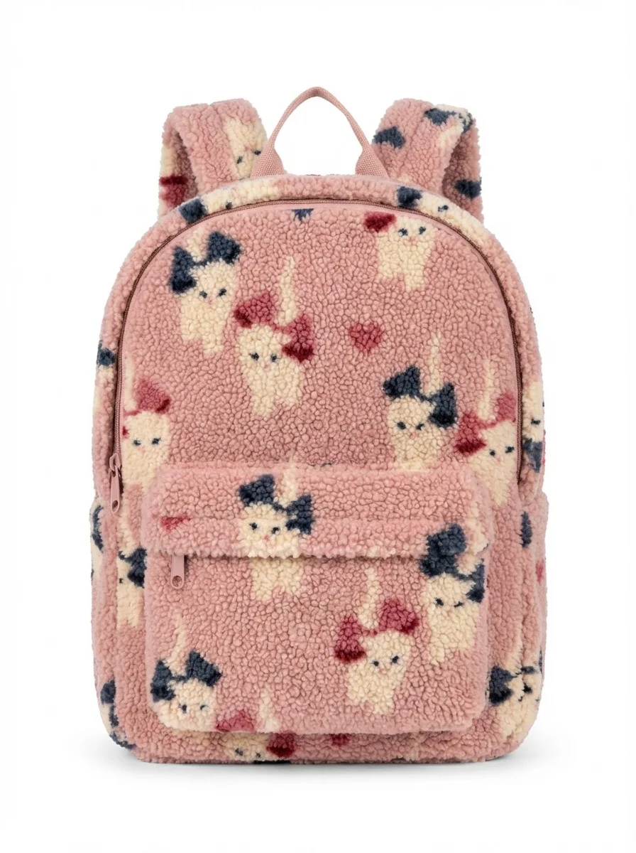 Zaino per bambini 2026 Primavera Nuovo stampato Moda Ragazzi e ragazze Borsa da viaggio all'aperto Pelo di agnello Cuore Zaino carino per asilo