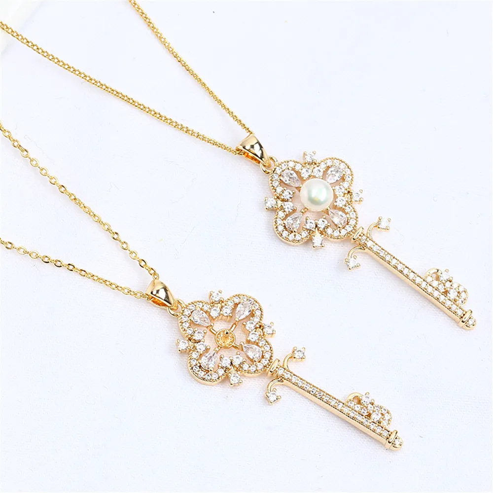 

Domestically Produced 14k Gold Plated Color Retention Key Inlaid with Zircon Pearl Necklace Pendant with DIY Accessories