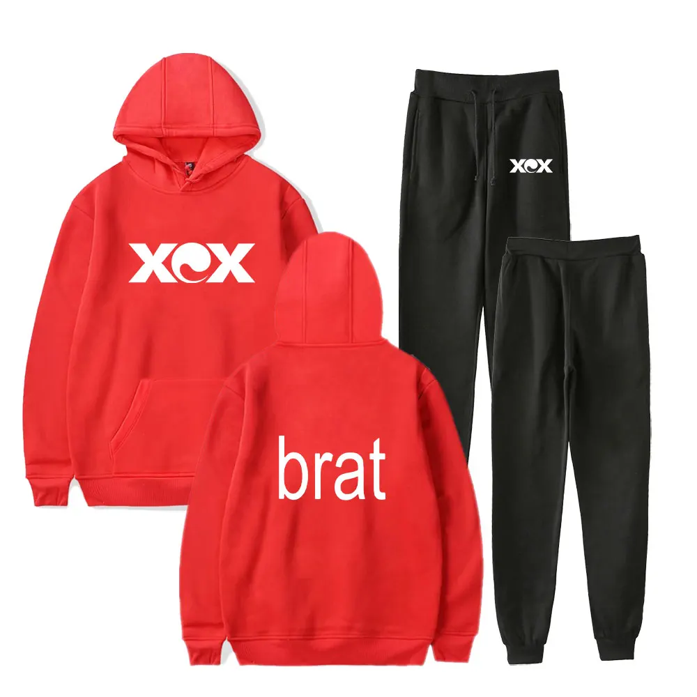 Charli XCX logo  Merch brat  hoodies suits pocket drawstring hoodies sweatshirt Strap sports pants