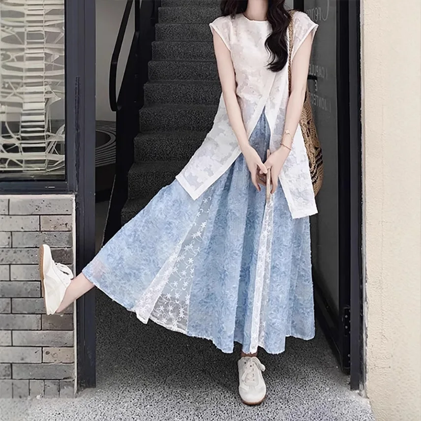 

Sleeveless Lace Top Skirt Suit Women Summer 2025 New Gentle Style Two-piece Suit