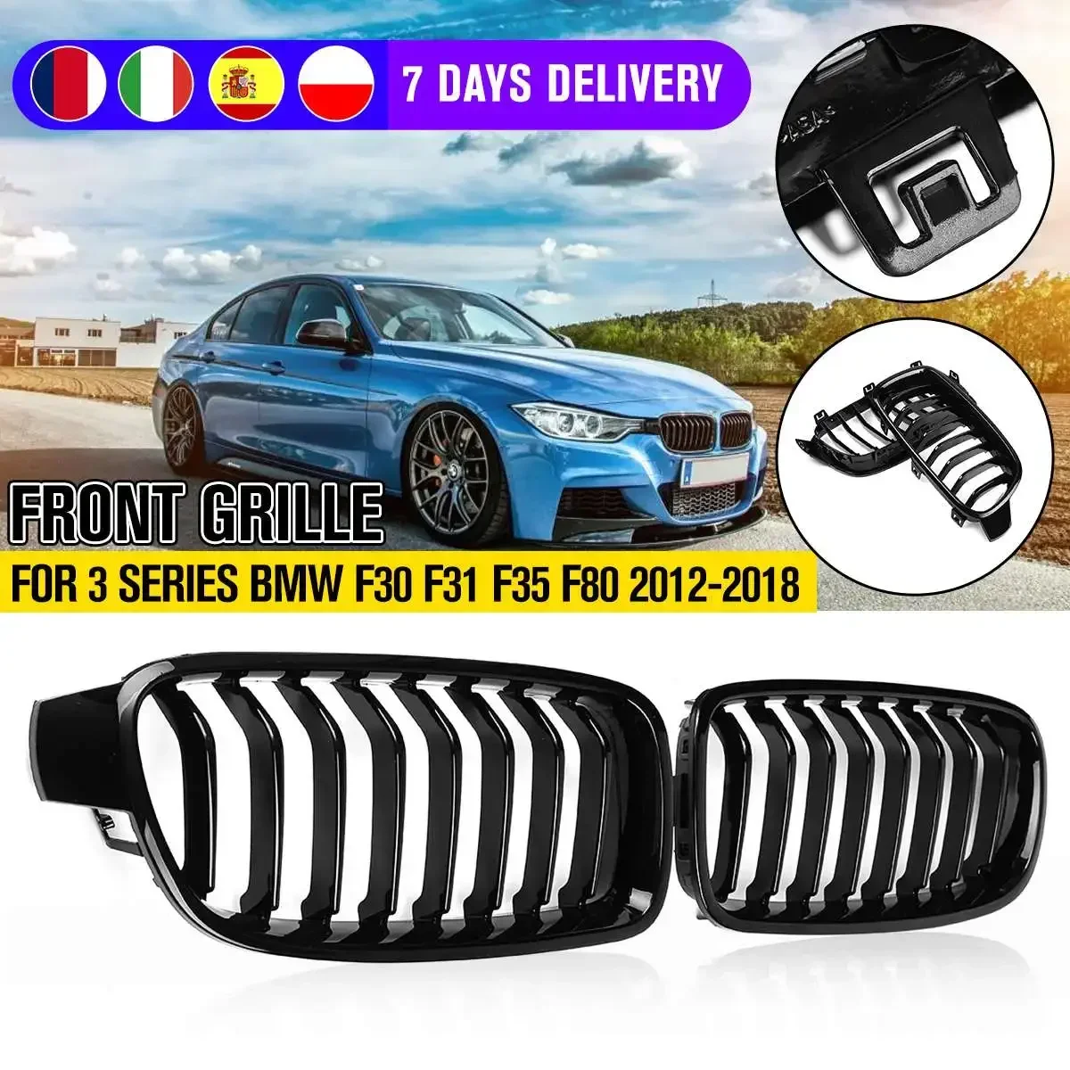 Pair Gloss Matt Carbon Black 3 Color Front Kidney Grille For BMW 3 Series F30 F31 F35 F80 2012 2013 2014 2015-2018 Racing Grills