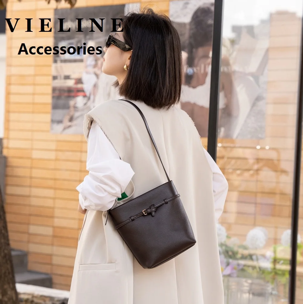 

VIELINE Women Fashion Bucket Bag Genuine Leather Underarm Bag One-shoulder Handbag Lady Tote Bag Crossbody Bag
