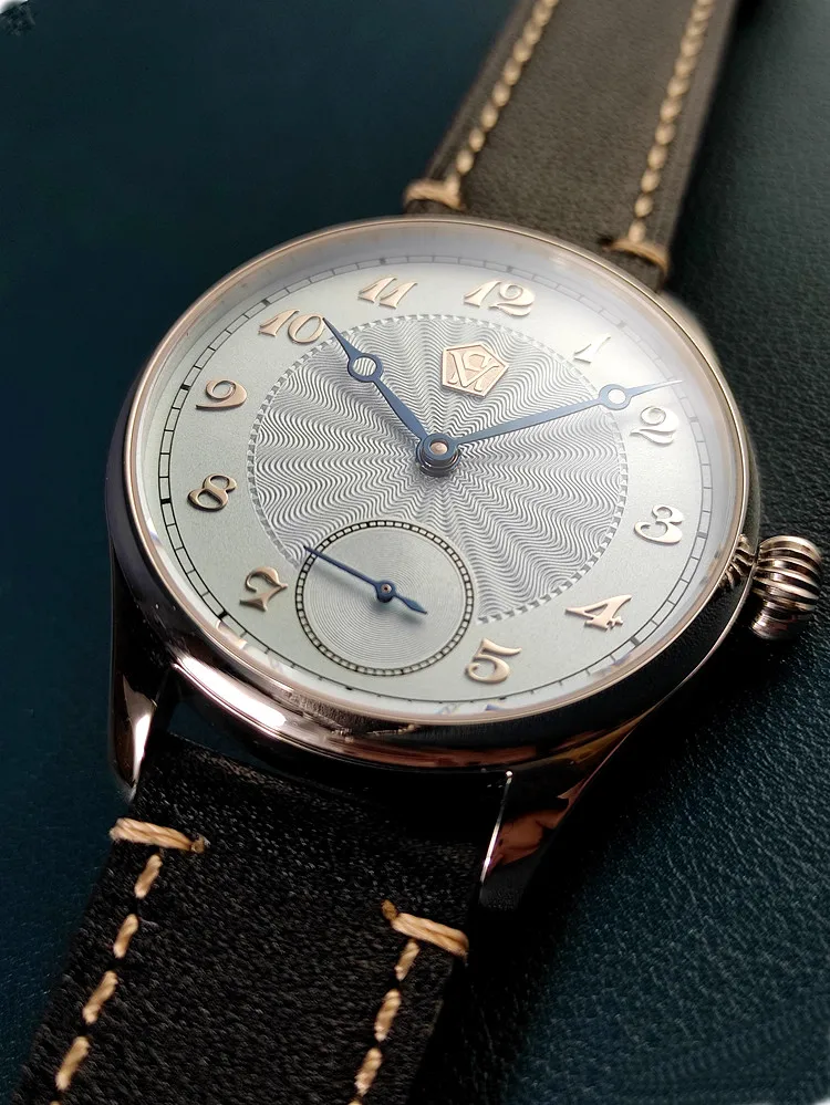 Men's manual mechanical watch with guilloché three-dimensional silver nail baked blue hand ST3621 business waterproof watch