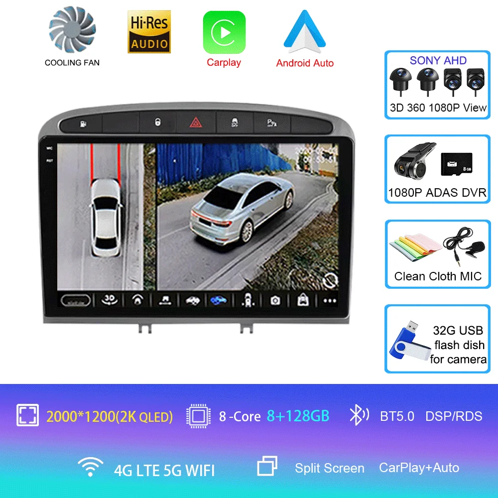 Android 16 autoradio voor Peugeot RCZ 308 SW 2007-2015 408 2012-2020 2DIN multimediasysteem navigatie GPS Carplay Auto head unit WIFI