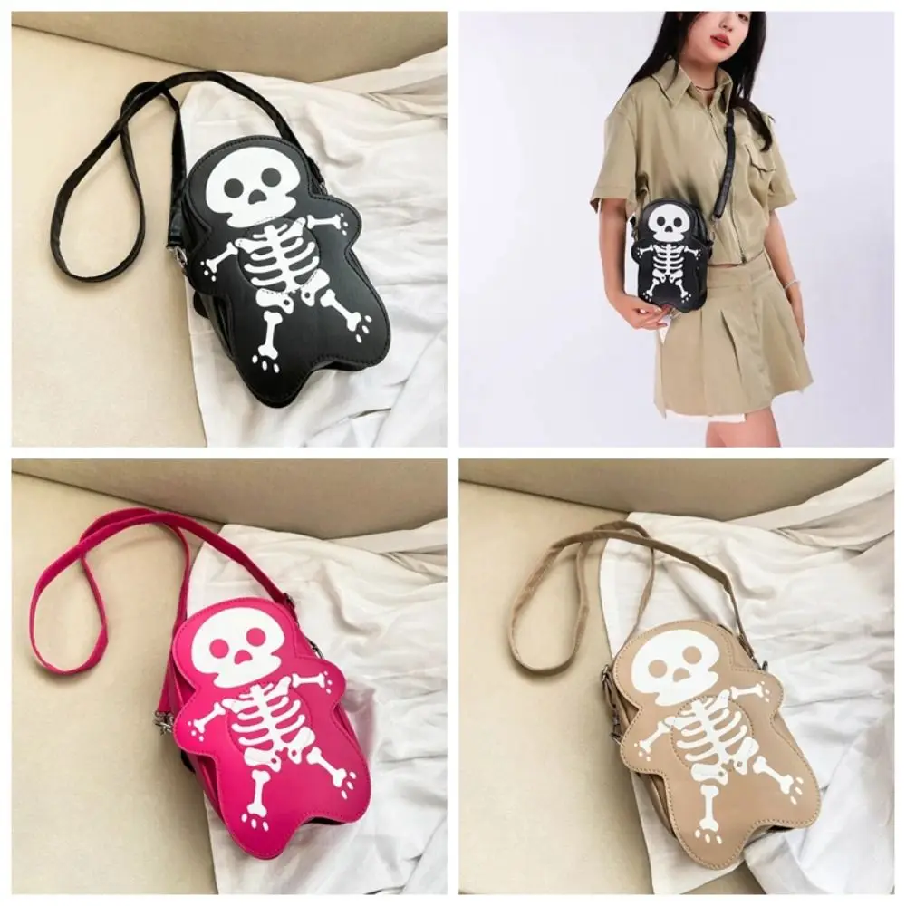 

PU Leather Skeleton Shoulder Bag 3D Large Capacity Halloween Crossbody Bag Lightweight Solid Color Cute Ghost Purse Women