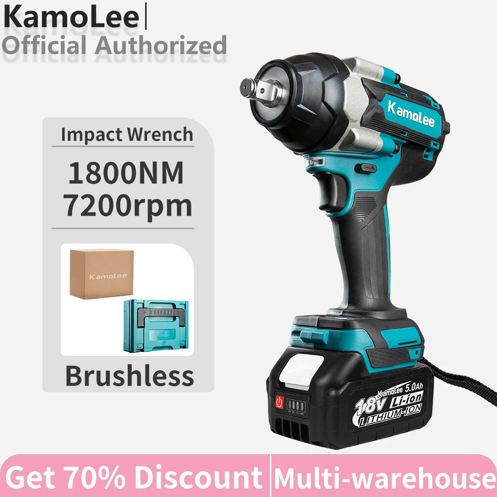 Avvitatore a impulsi senza fili Kamolee DTW700 1800Nm Brushless, 1/2 velocità, alta efficienza, durevole, per batteria Kamolee 18/21V