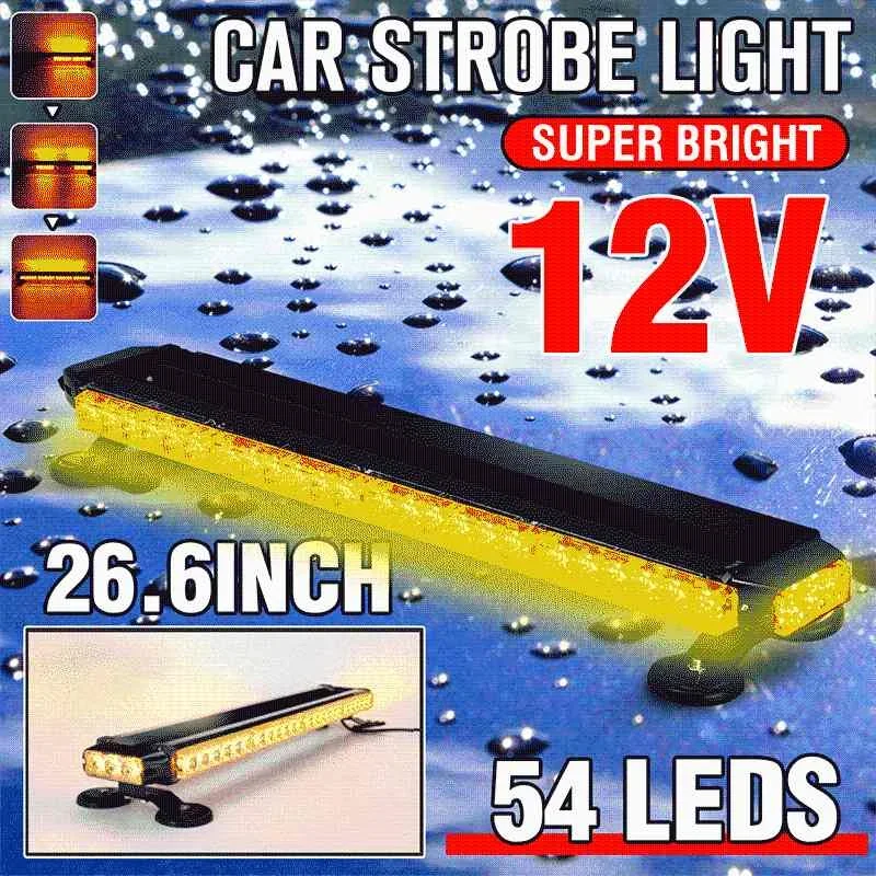 

26.6" 28" 38" LED Car Emergency Amber Double Side Flashing Strobe Lamp Work Light Bar 54 LED Vehicle Warning Light 7 Modes