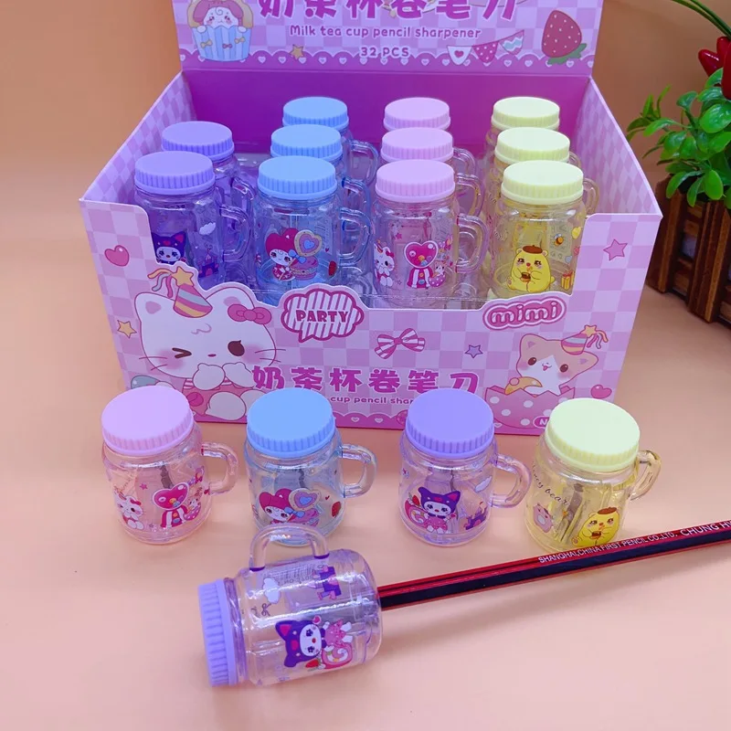 Imagem -06 - Sanrio Apontadores de Lápis Olá Kitty Kuromi Minha Melodia Estudantes Cup Sharpener Papelaria Material Escolar Atacado 32 Pcs