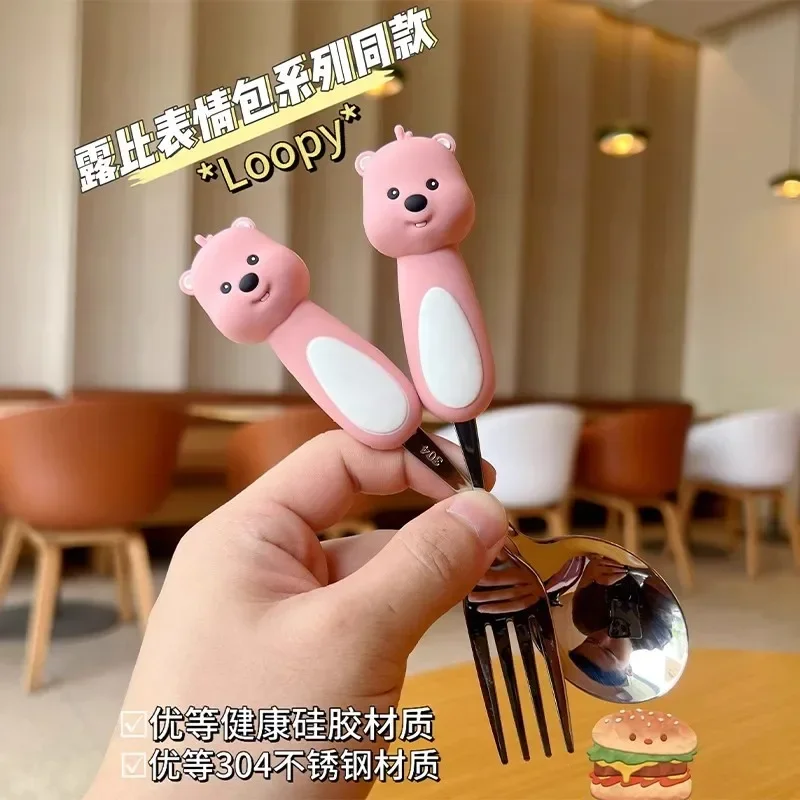 Loopy  cartoon new stainless steel cute spoon and fork set anti-ironing outdoor portable spoon and fork tableware