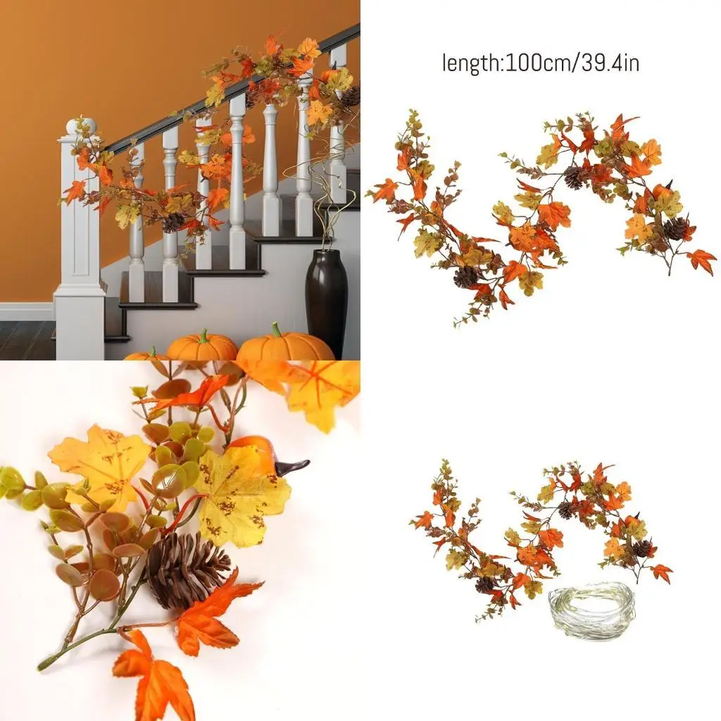 

E8BD Autumn Garland for Halloween Thanksgiving Decoration Artificial Fall Maple Leave