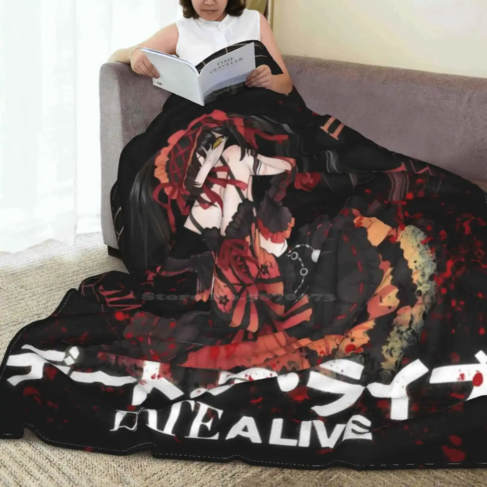 Kurumi-date A Live Blanket, manta portátil de viaje suave y cálida, Tokisaki Kurumi Date A Live Kotori Manga Watch Time Blood Black