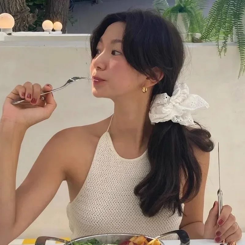 

Korean Super Large White Lace Colon Hair Tie New For Women Fairycore Sweet Temperament Girl Rope Commuter Versatile Accessories