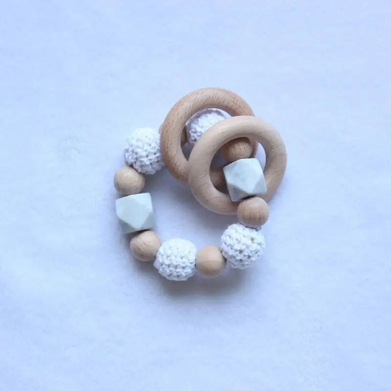 E06F Baby Pacifier Clip Chuỗi Chuỗi nương giả bằng gỗ Vòng đeo tay DIY crochet động vật Teether trẻ sơ sinh