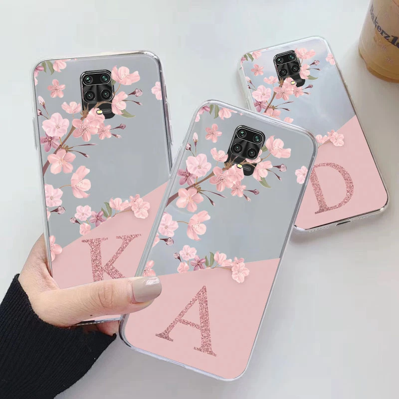 For Redmi Note 9 Pro Max 9S Phone Case Flower Alphabet Letter Cover Soft Silicone Transparent Couple Fundas For Redmi Note 9Pro