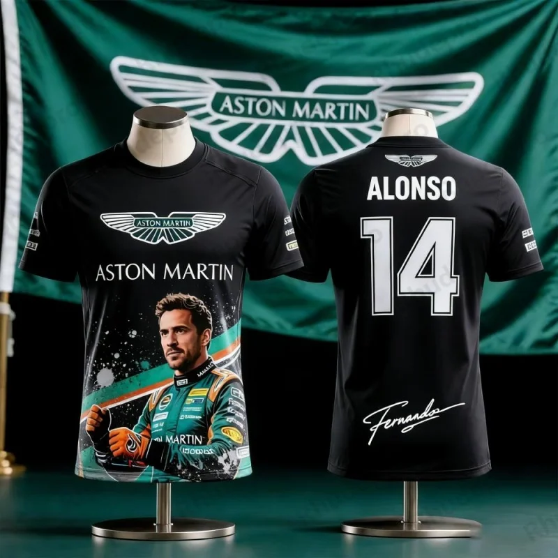 

Футболка Aston Martin 2026 с номером Фернандо Алонсо. Футболка 14 T Spanish Racers Team Racing Suit, быстросохнущая, винтажная