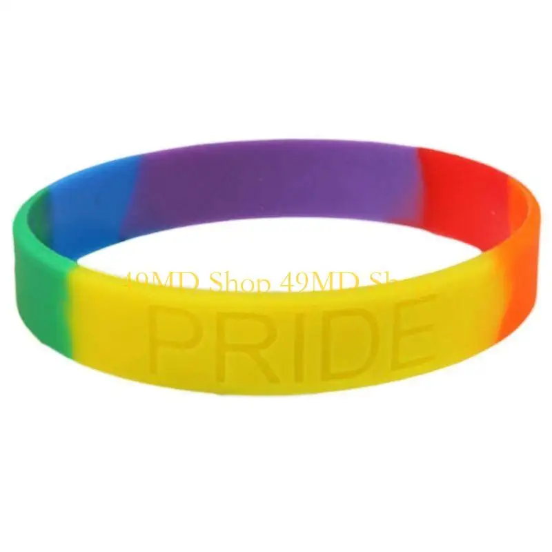 49MD Gay Lesbian Rainbow Silicone Wristlet Wristband Sports Mardi Gras Party Supplies