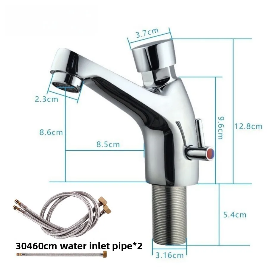 All-copper push-button delayed-flow faucet for hot and cold water