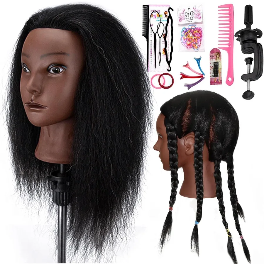 หัวหุ่นพร้อมผมมนุษย์ 16 นิ้ว สำหรับนักเรียนเสริมสวยและช่างทำผม: อุปกรณ์ฝึกทำผมแบบเหมือนจริง 100% สำหรับการถักเปีย