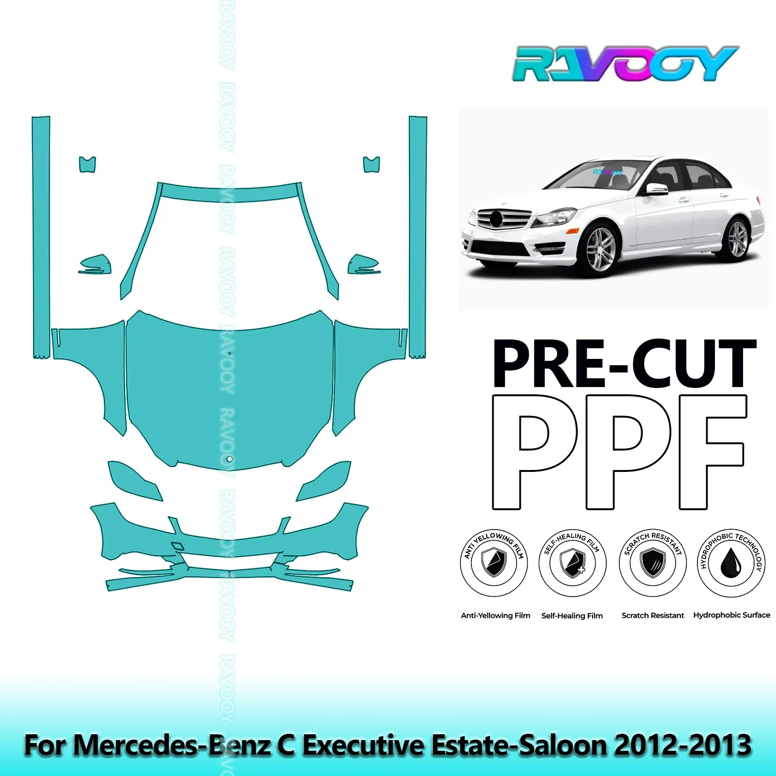 

Передний комплект + брюки, прозрачный бюстгальтер, предварительно вырезанная защитная пленка PPF для Mercedes-Benz C Executive Estate-Saloon 2012-2013