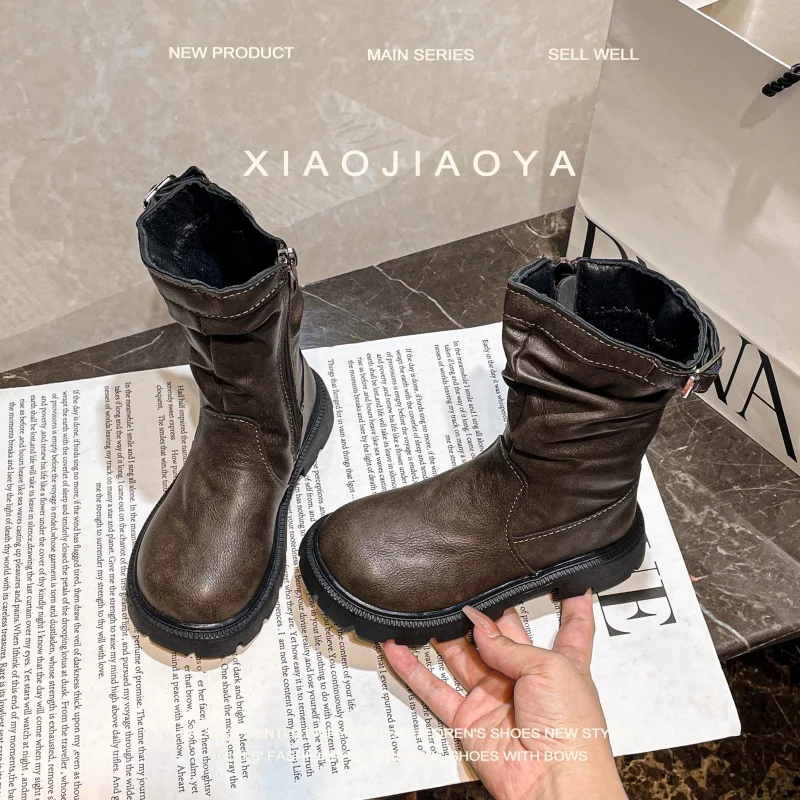 Long Boot Winter New Trend Design Kids Boots Street Hundred Fashion Outdoor Middle tube Boots Platform Slip On Shoes for Girls