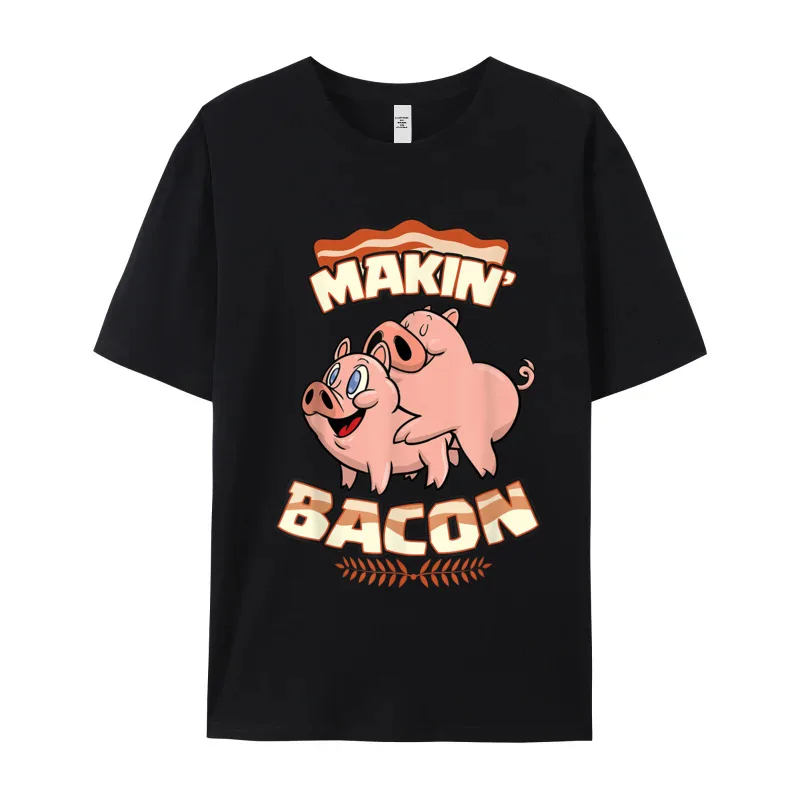 Makin Bacon T-shirt Pig Funny T-Shirt Letter Short Sleeve Graphic Round Collar Pure Cotton Tops & Tees Tee Shirt Grandpa Summer