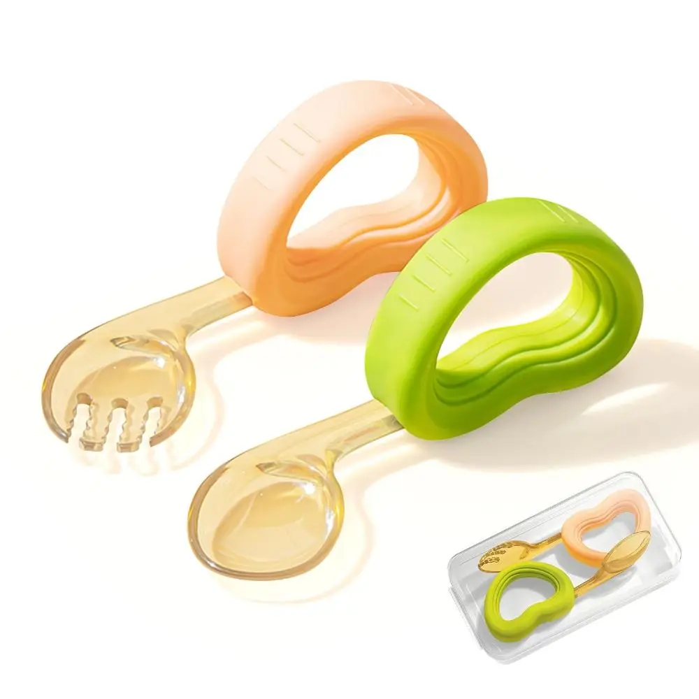 

Portable Toddler Forks and Spoons Set Silicone Easy-Grip Handle BPA-Free Utensils with Storage Box