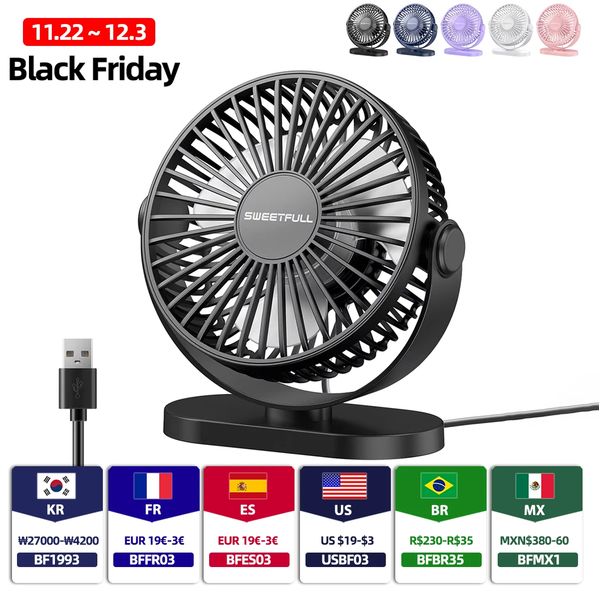 Mini Portable Fan USB Desk Fan Table Strong Airflow &Quiet Operation 3 Speed Wind 360°Rotatable Standing fans for Room Home