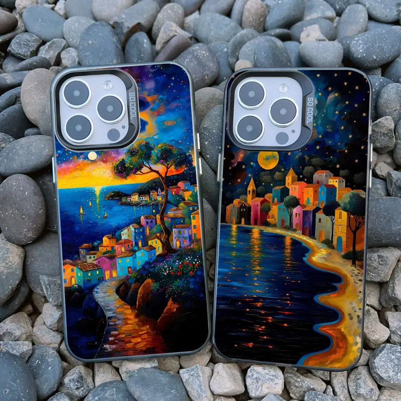 Luxury Sunset Island Scenery Phone Case for iphone 13 Mini 12 11 Pro Max 15 14 Pro Max Plus Landscape Matte Laser Covers Fundas