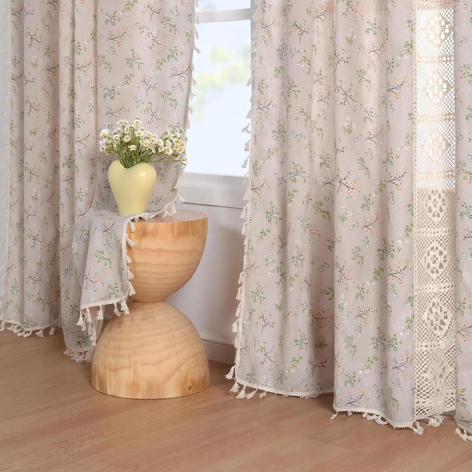 

Boho Vintage Farmhouse Curtain, With Tassels Crochet Lace 1 Panel Floral Patterned Drapes For Bedroom Living Room Kitchen decor