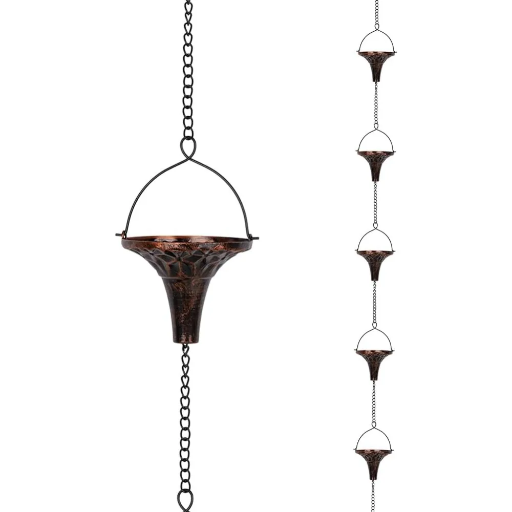 12 Foot Outdoor Rain Chain with 12 Funnel-shaped Cups, Adjustable Rain Chain, Suitable for Drainage Ditches, Eaves