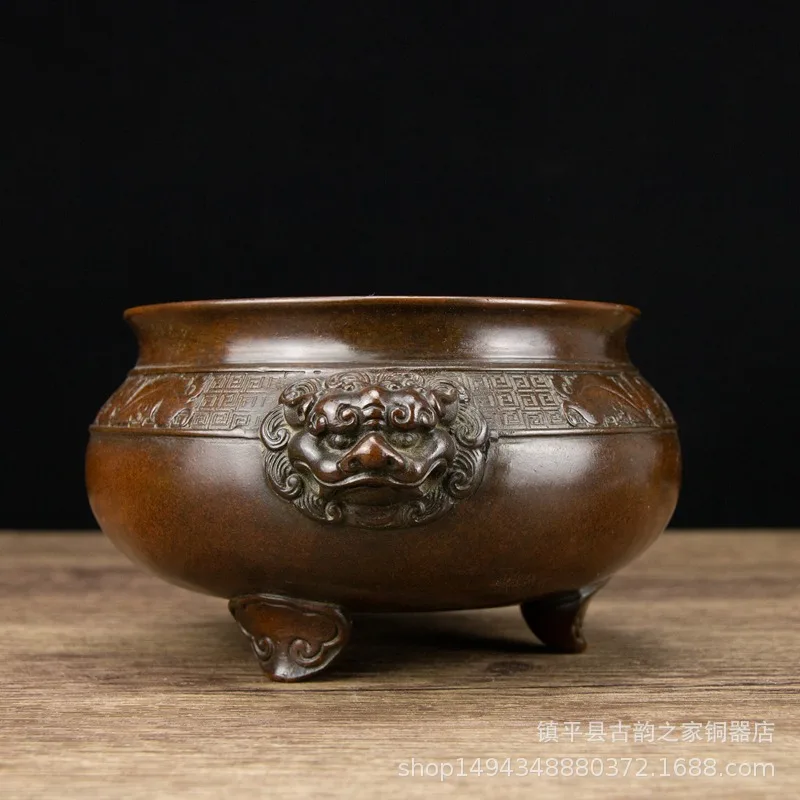 Pure Antique Double Lion Ear Copper Incense Aromatherapy Burner Ornament Office Living Room Shop Desktop Decoratio
