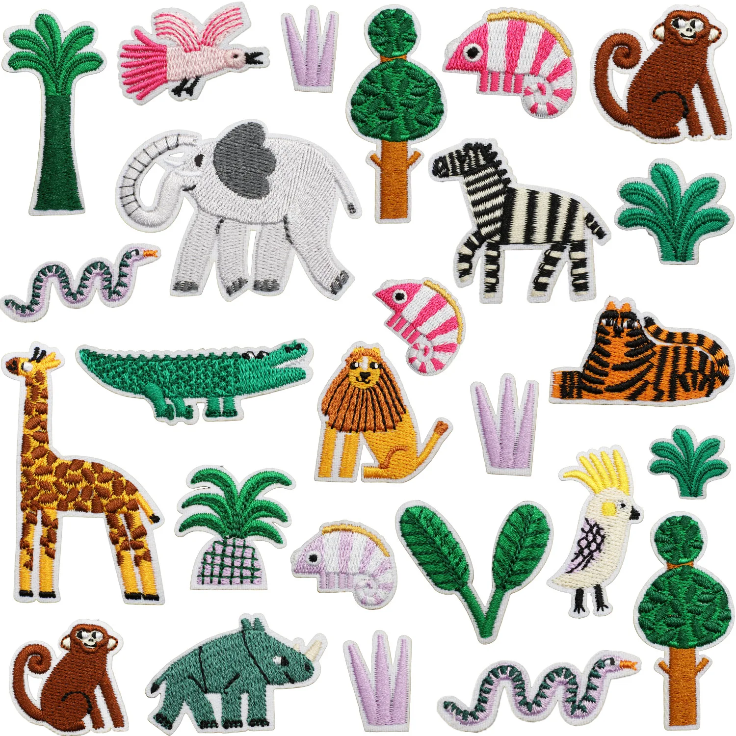 Elephant Lion Deer Animal Patches Iron On Embroidery Zebra Monky Snake Cloth Appliques 3D Diy Cartoon Plants Clothes Decor