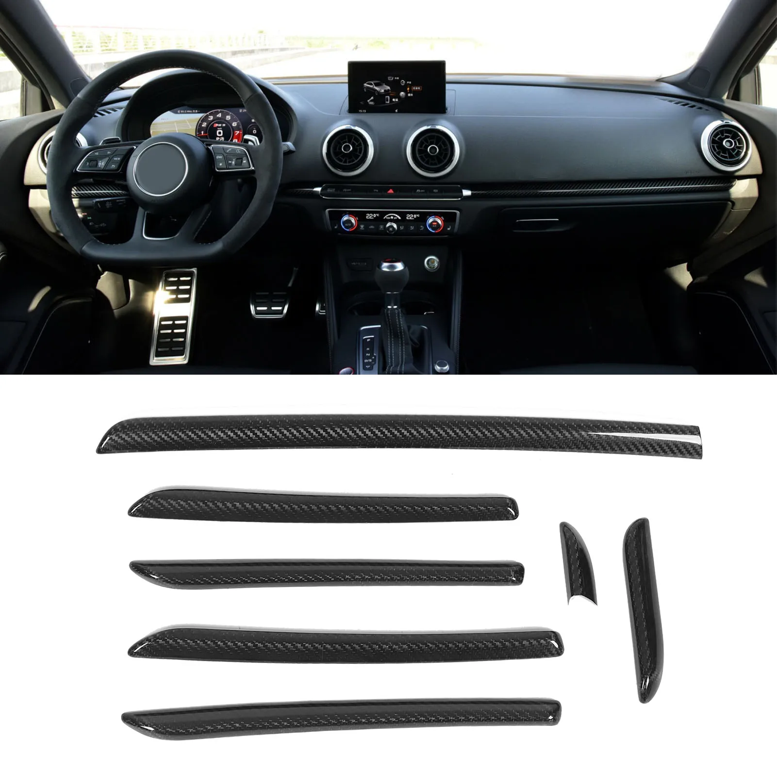 

7Pcs\Set Carbon fiber Car Interior Dashboard Console Trim Strip Set Door Panel Trim Car Styling for Audi A3 8V S3 RS3 2014-2018