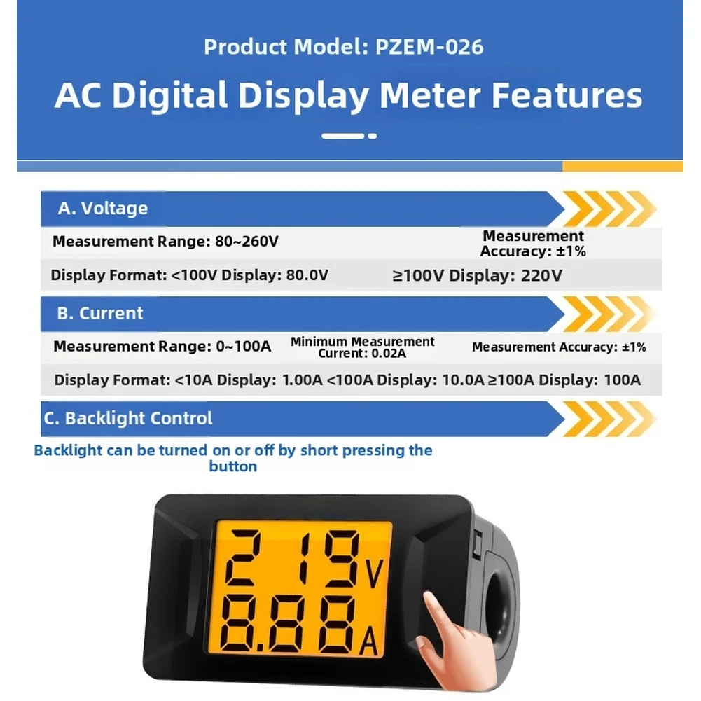 80-260V Voltmeter Ammeter Digital Display Instrument Power Tester Digital  Electrical System Accessories Industrial Test Meters