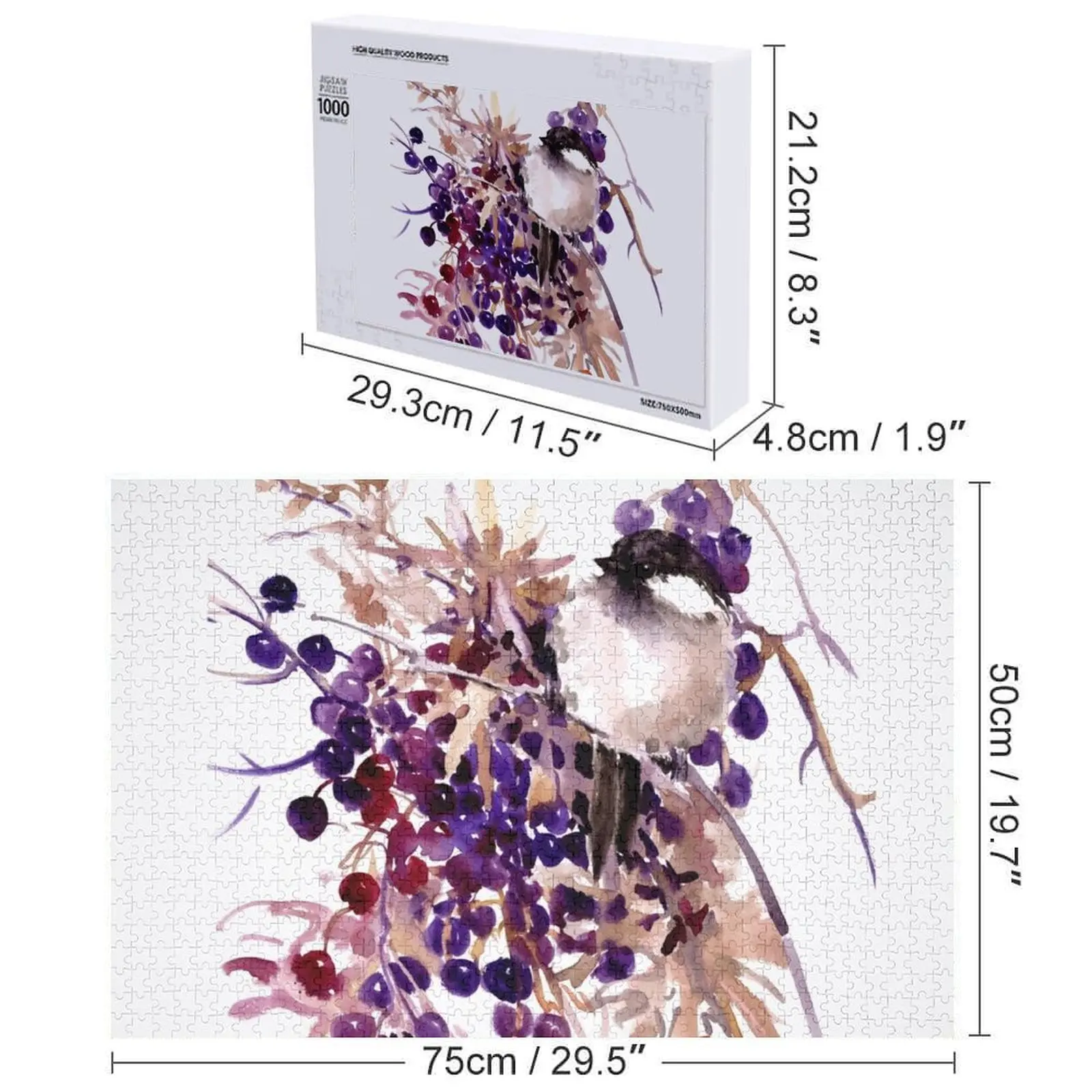 จิ๊กซอว์ภาพนกชิคาดีและผลเบอร์รี่ฤดูใบไม้ร่วง ของเล่นเด็กเล็ก ของขวัญภาพถ่ายส่วนตัวแบบอนิเมะ ปรับแต่งได้ด้วยภาพถ่าย