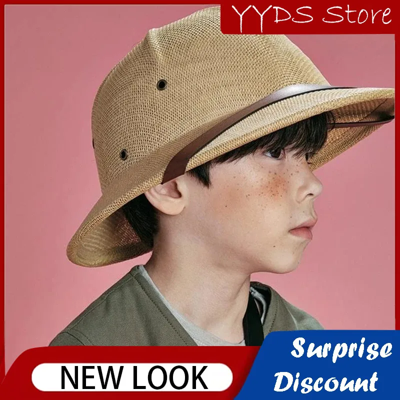 Parent-child Vietnam Toquilla Straw Helmet Pith Sun Hat For Boy Girl  War Army Hat British Explorer Hat Safari Jungle Miners Cap