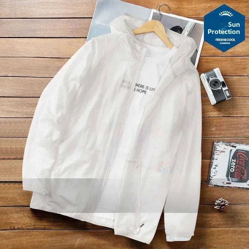 Men's Summer Lightweight Breathable Ice Silk UV Protection Jacket Hooded Fishing Outdoor Fashionable Sunscreen Clothing