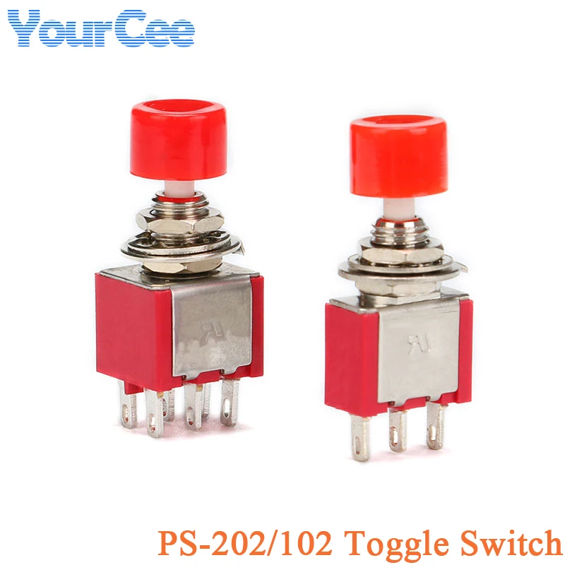 PS-102 PS-202 Mini 6mm 3pin 6pin Toggle Switch SPDT DPDT Momentary Push Button Switch 2A 250VAC 5A 120VAC E-TEN1 15A 2/3/4/6P