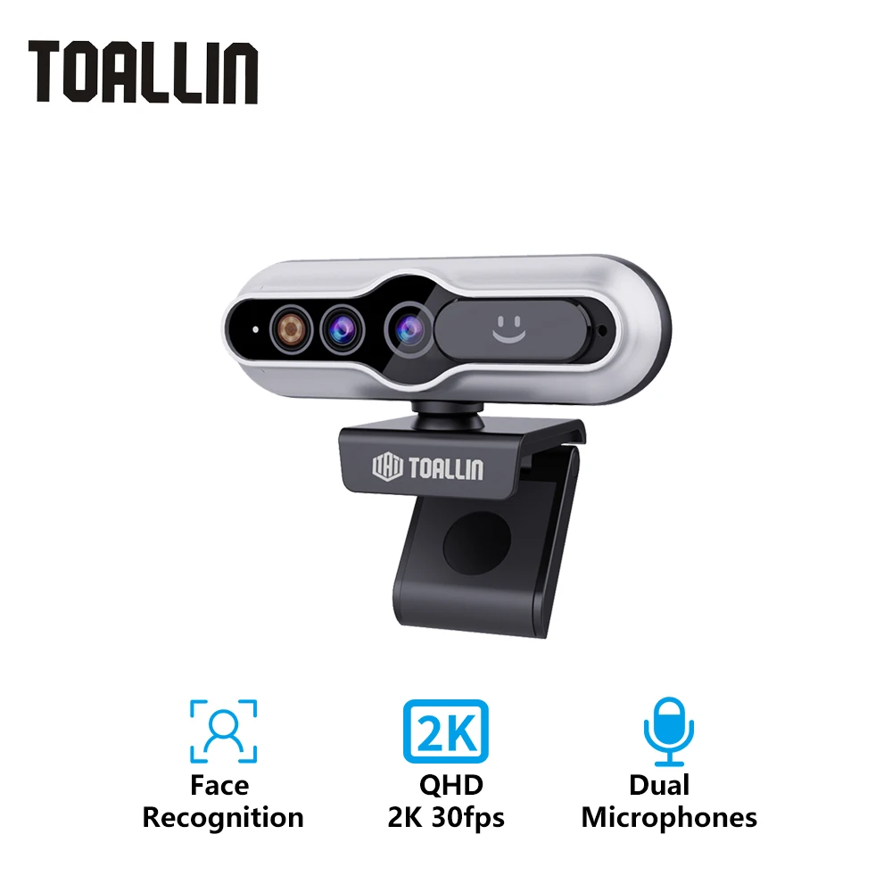 

TOALLIN mini Camera Webcam 2K for Laptop Computer Web Camera USB, Compatible Windows Hello Facial Recognition with Privacy Cover