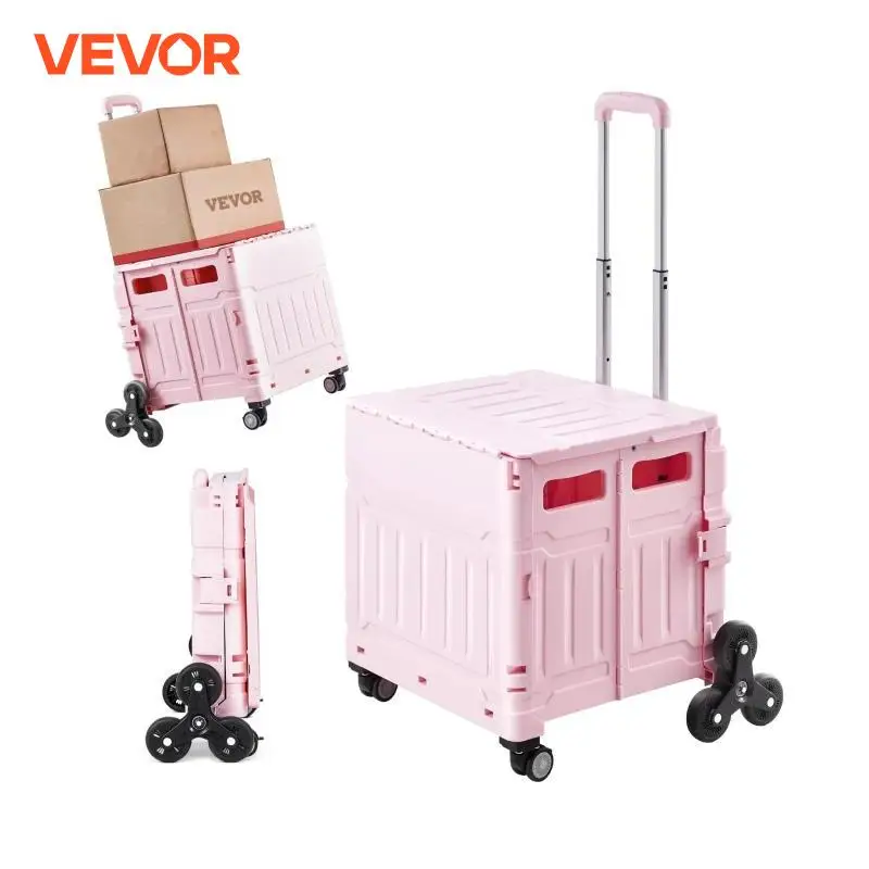 

VEVOR 150lbs Stair Climbing Cart 65L Foldable Utility Hand Cart with Wheels Collapsible Crate Rolling Cart for Shopping Office