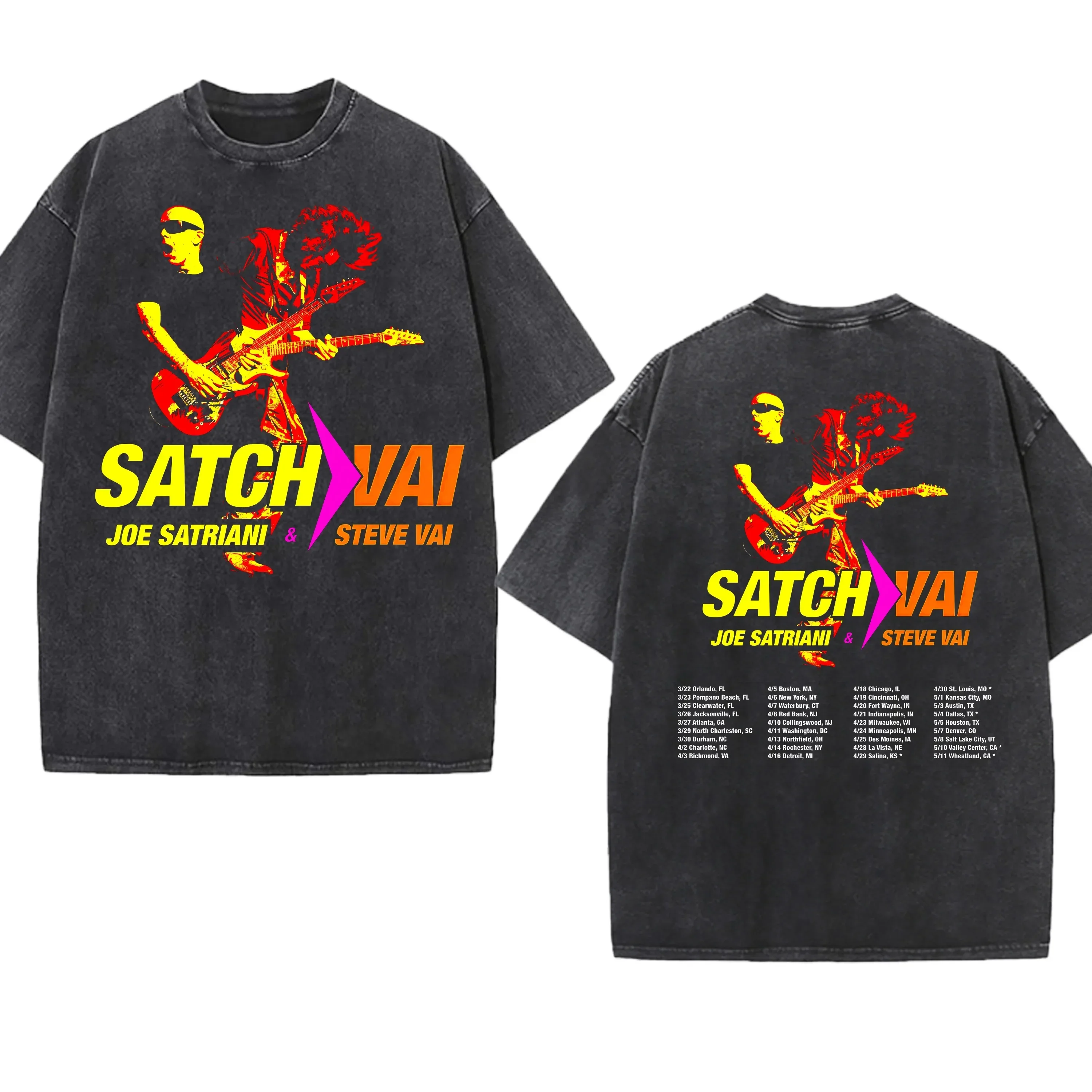 JOE SATRIANI STEVEN VAI NEW BAND SATCHVAI Tour T-SHIRT Size Metal Hard Rock Band Cotton Graphic Tshirt cotton Mens Clothing
