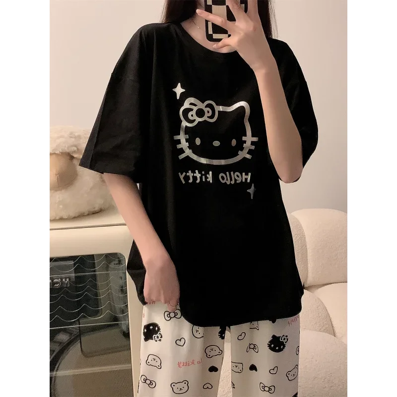 Sanrio New Hello Kitty Women\'s Pajamas Lightweight Casual Cute Cartoon Comfortable Refreshing Home Breathable Pajamas