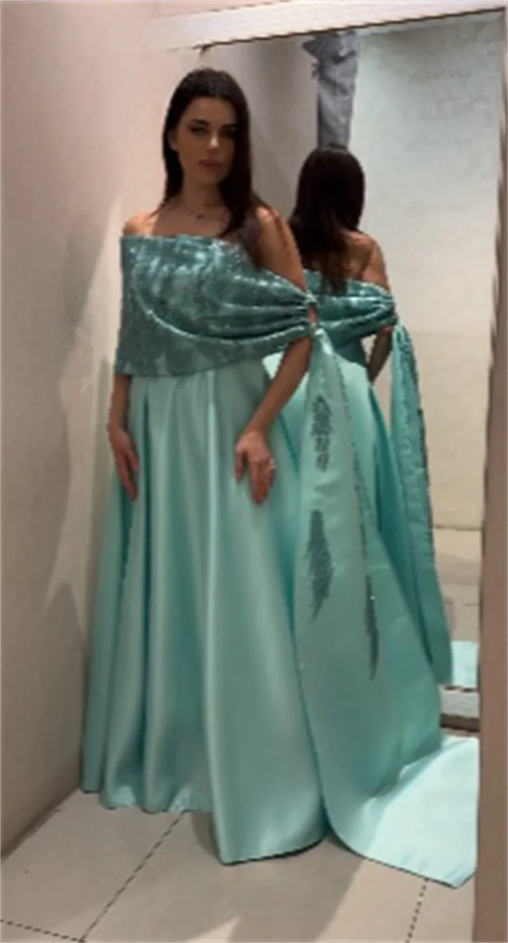 Customized Evening Dress Formal Dearin Off-the-shoulder A-line Floor Length Skirts Sequin Draped Bead Bespoke Occasion Dresses S