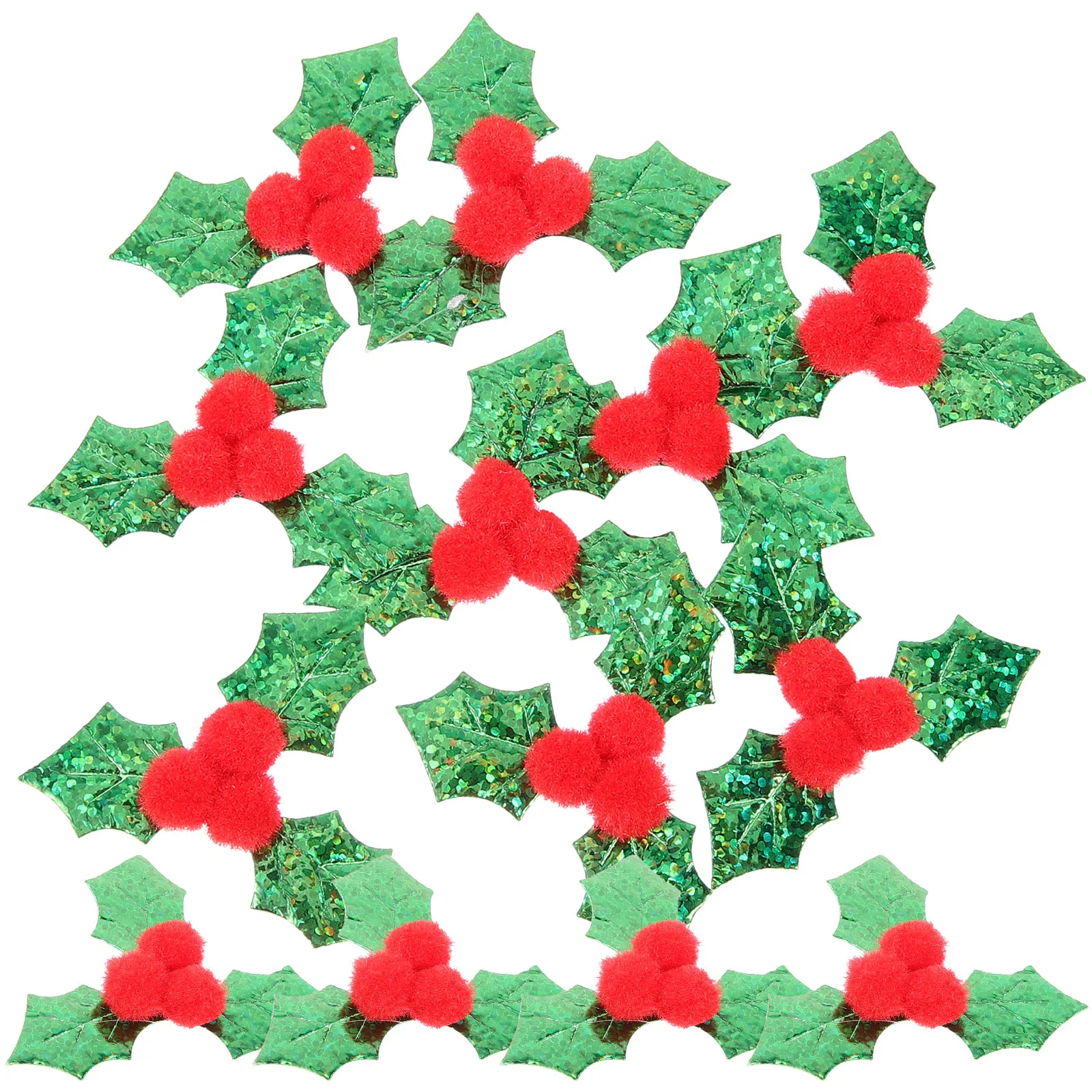 

100pcs Christmas Leaves Decoration Berry Cloth Artificial Holly Leaf Green Golden DIY Xmas Tree Wreath Supplies