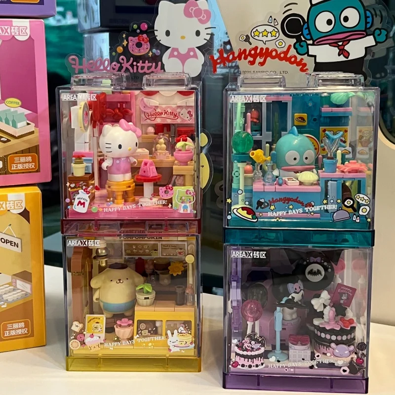 AREA-X Sanrio Series Building Block Hello Kitty Fruit Shop Owner Assembly Model Kuromi My Melody Desktop Ornament Toys Gifts