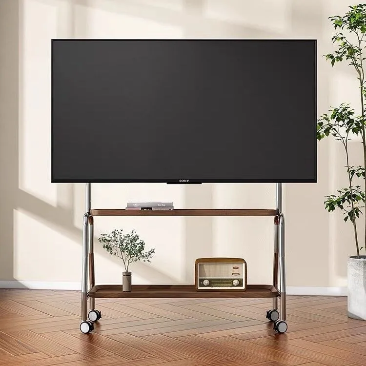 TV Floor Bracket Movable Stainless Steel Vertical Wheeled Cart Living Room